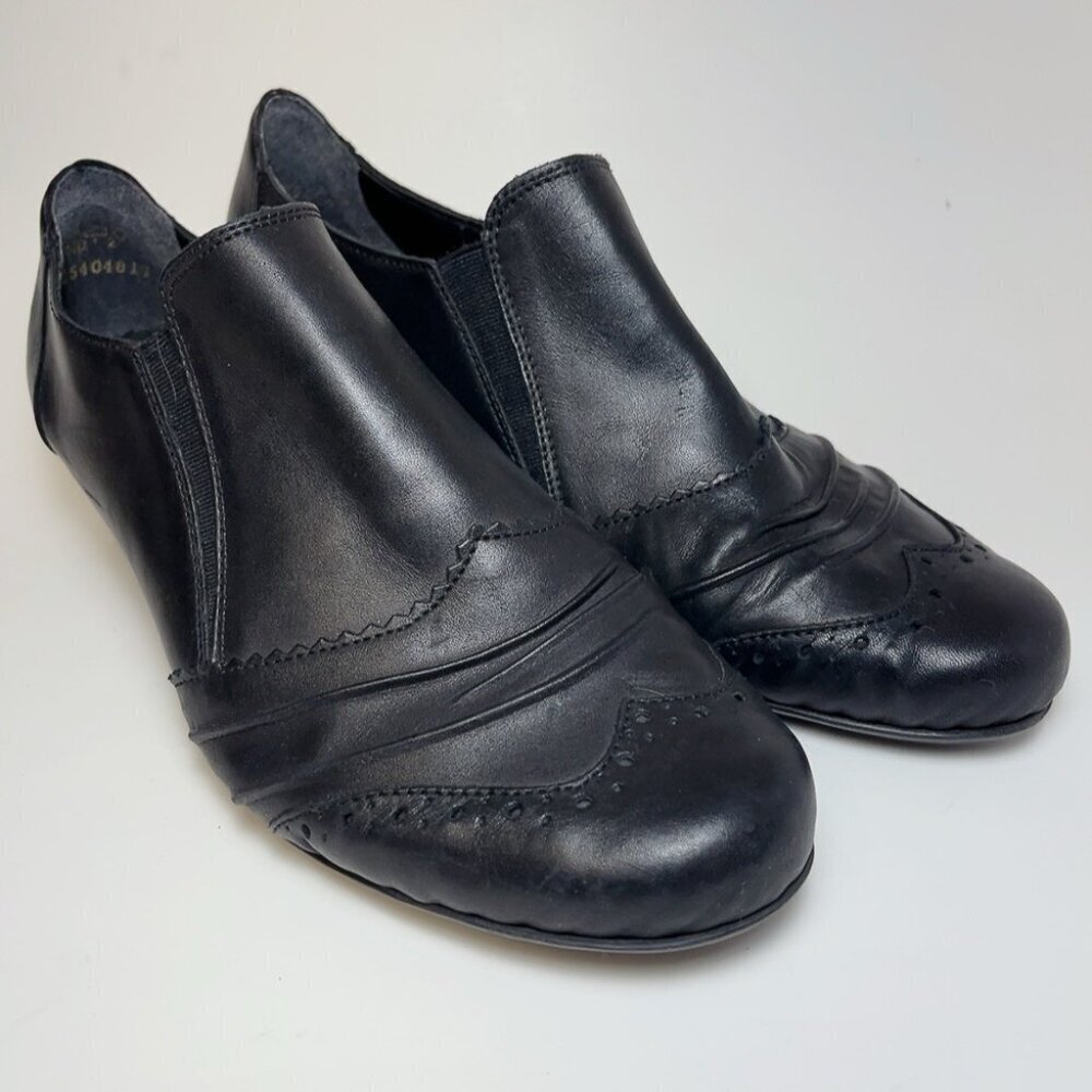 Rieker Womens 40 Catherine Punched Hole Patterned Black Ankle Leather Booties